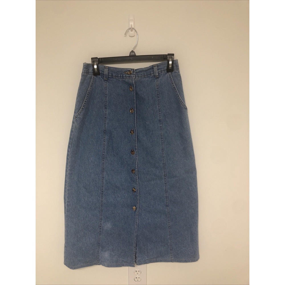 Vtg Hunt Club Women's Light Blue Denim Button Midi Y2K Boho Hippie Skirt Sz 12T